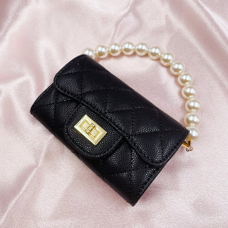 Mini Card Wallet with Pearl Chain