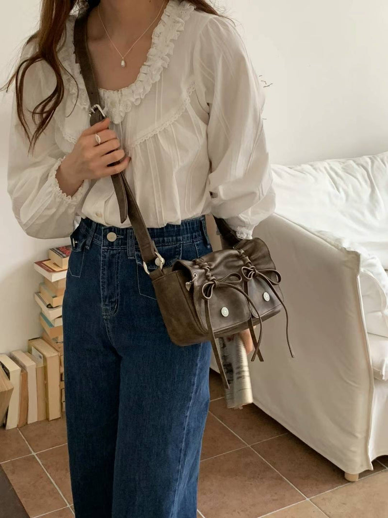 Drawstring Bows Leather Mini Shoulder Bag