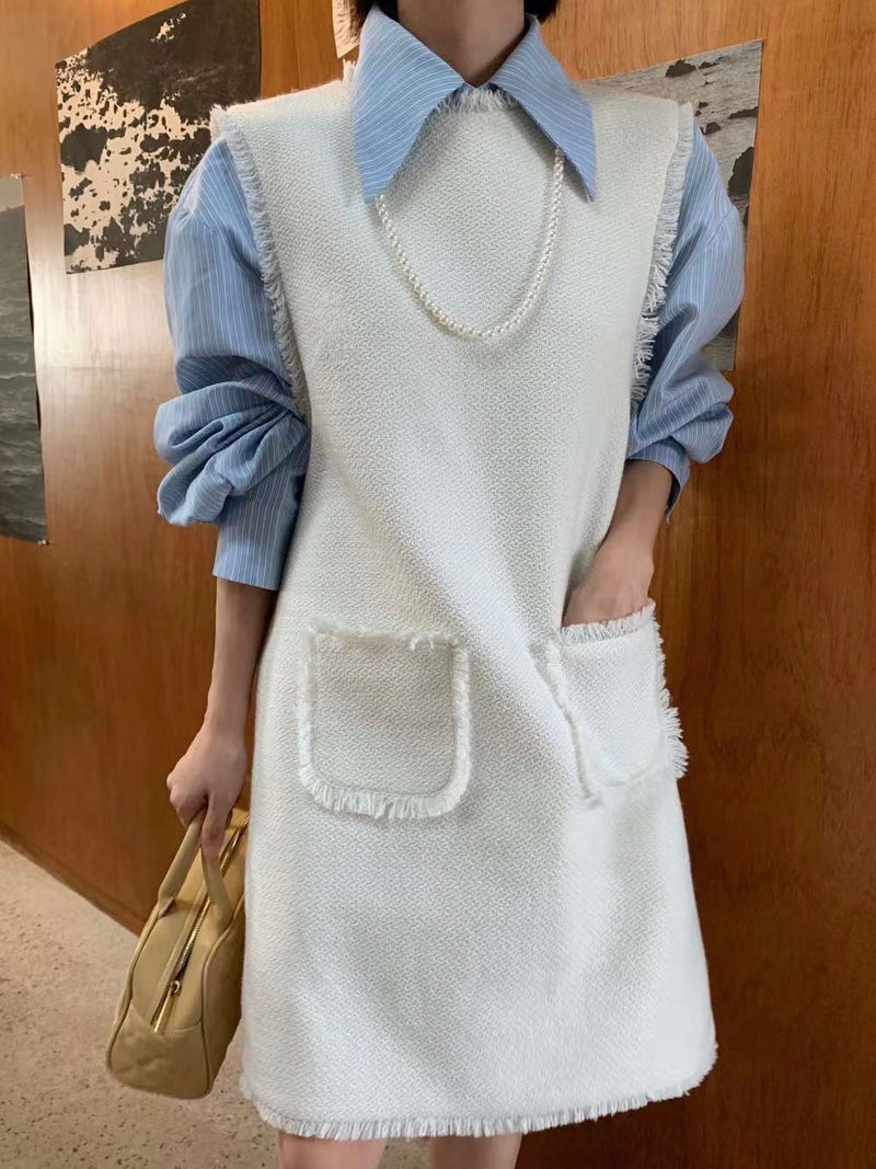 Fray Hem Tweed Dress