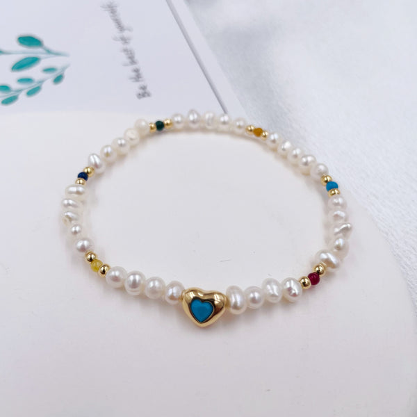 Blue Heart Pearls Bracelet