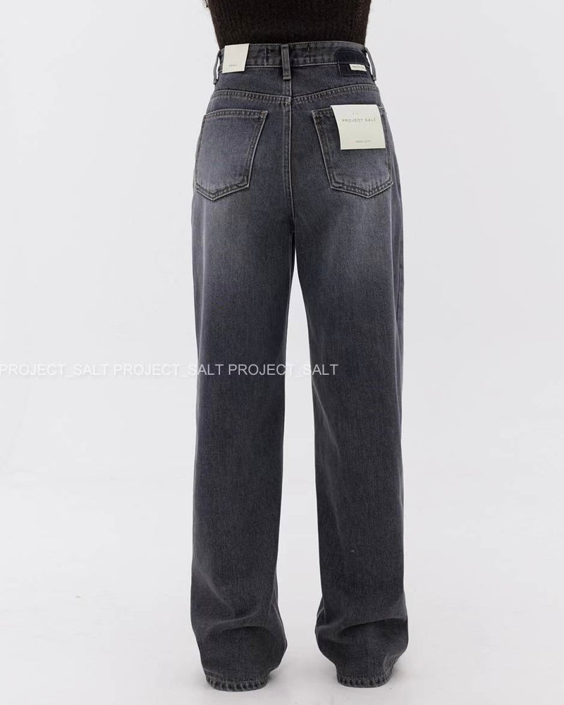 High-waisted Grey Wide Leg Jeans with Fleece Lining