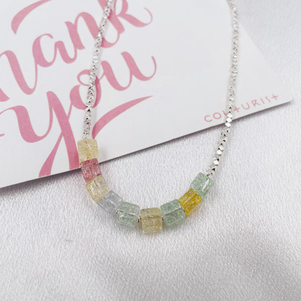 Colorful Cubes with Silver Beads Necklace