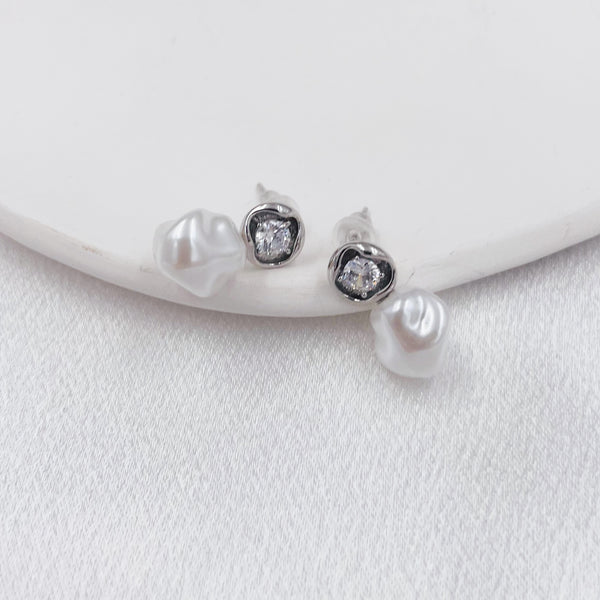 Irregular Pearl with Rhinestone Earrings