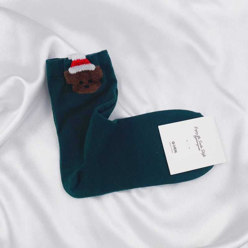 Christmas Hat Bear Long Socks