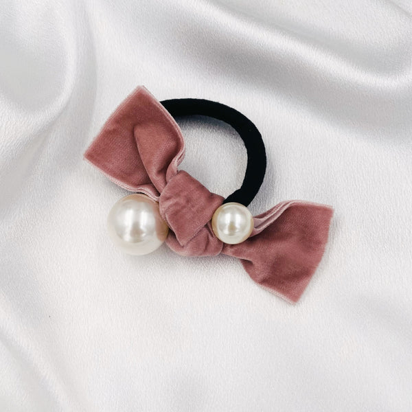 Velvet Bow with Big Pearl Hair Tie