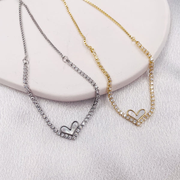 Mini Heart with Rhinestone Chain Bracelet