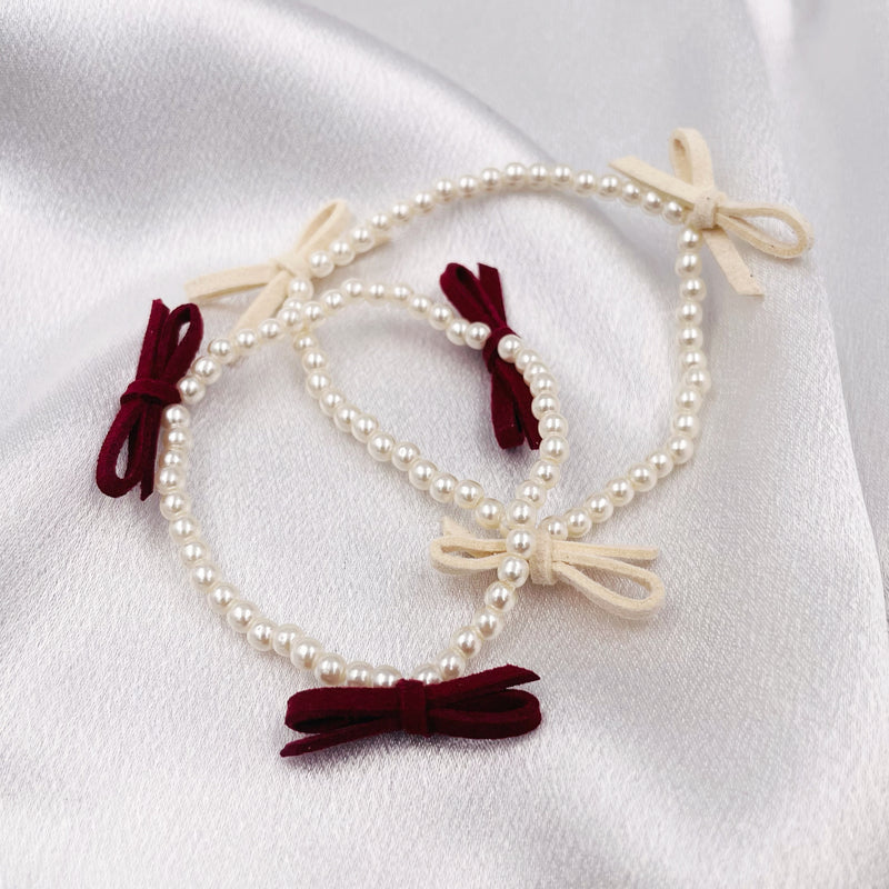 Suede Bows with Pearls Bracelet