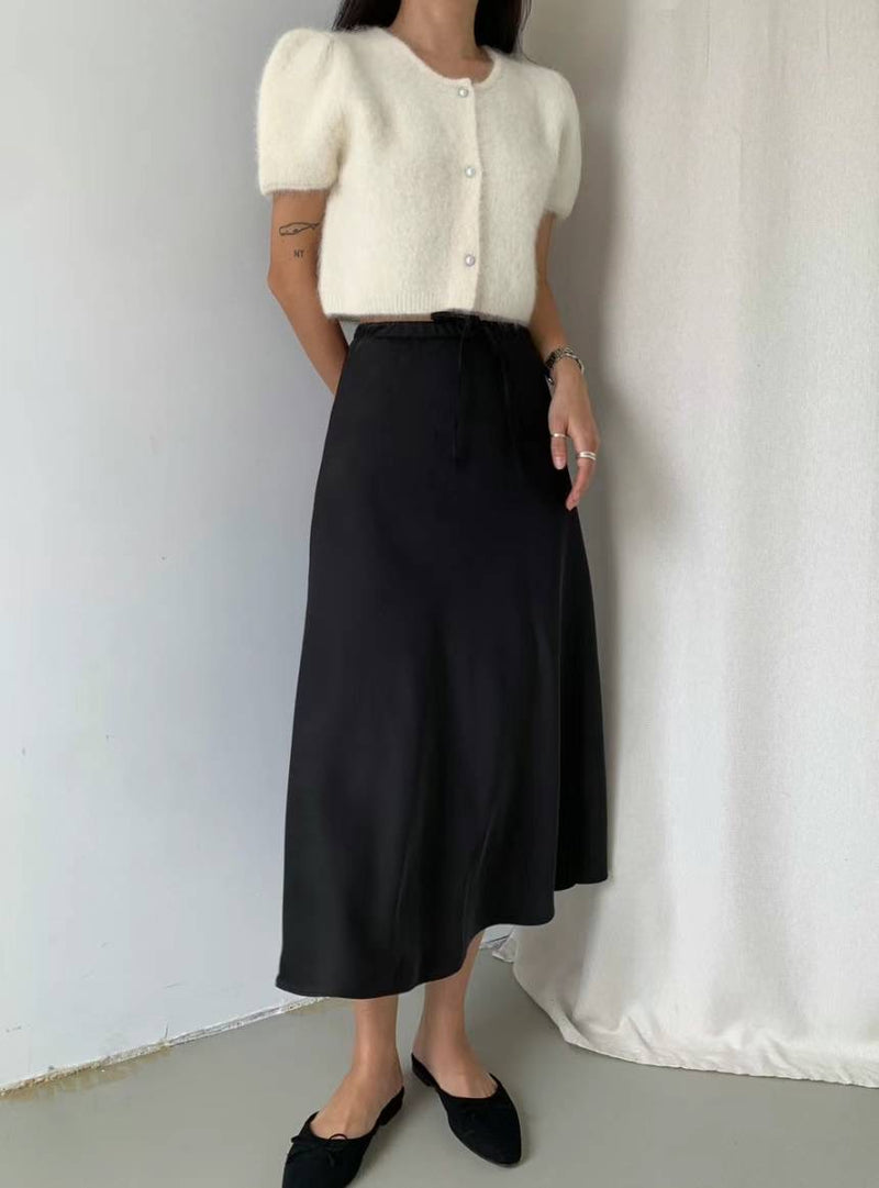 Satin Flare Skirt with Wait Drawsting