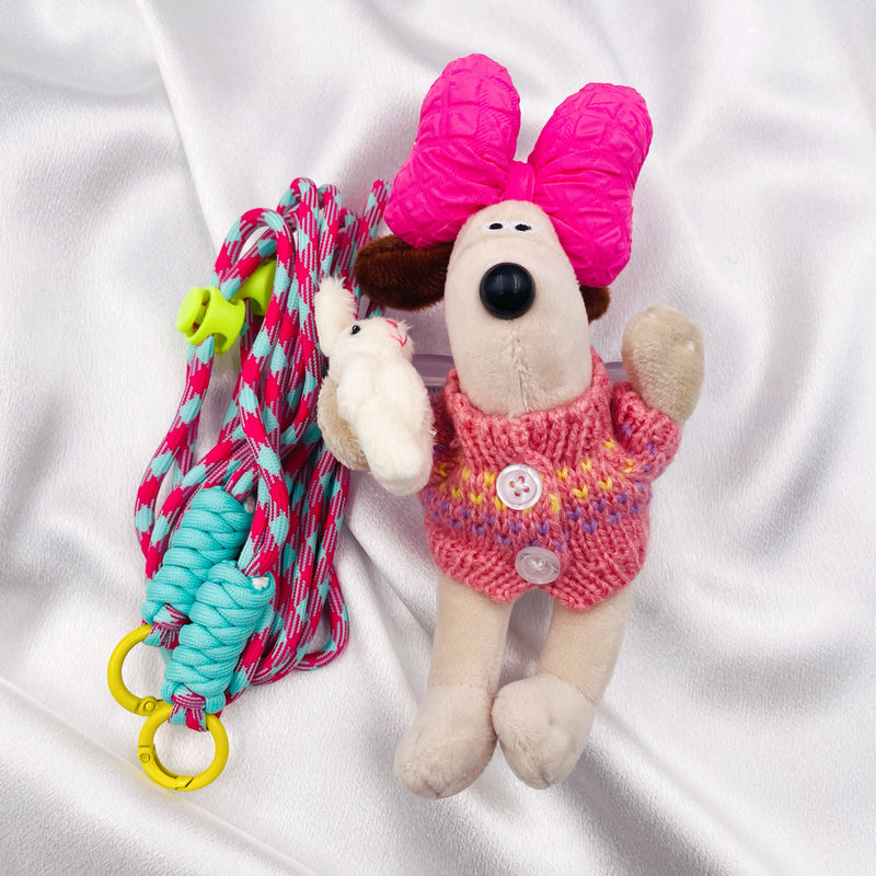 Pink Sweater and Bow Dog Phone Holder with Strap