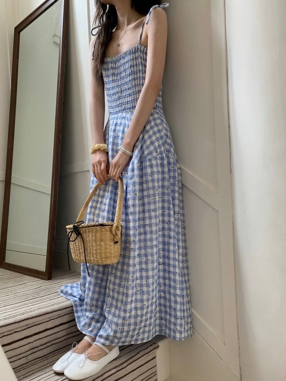 Tie Straps Smocked Maxi Dress