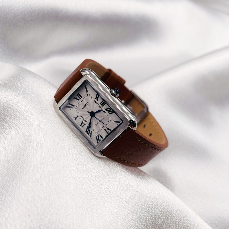Medium Rectangle Watch Brown Leather Strap