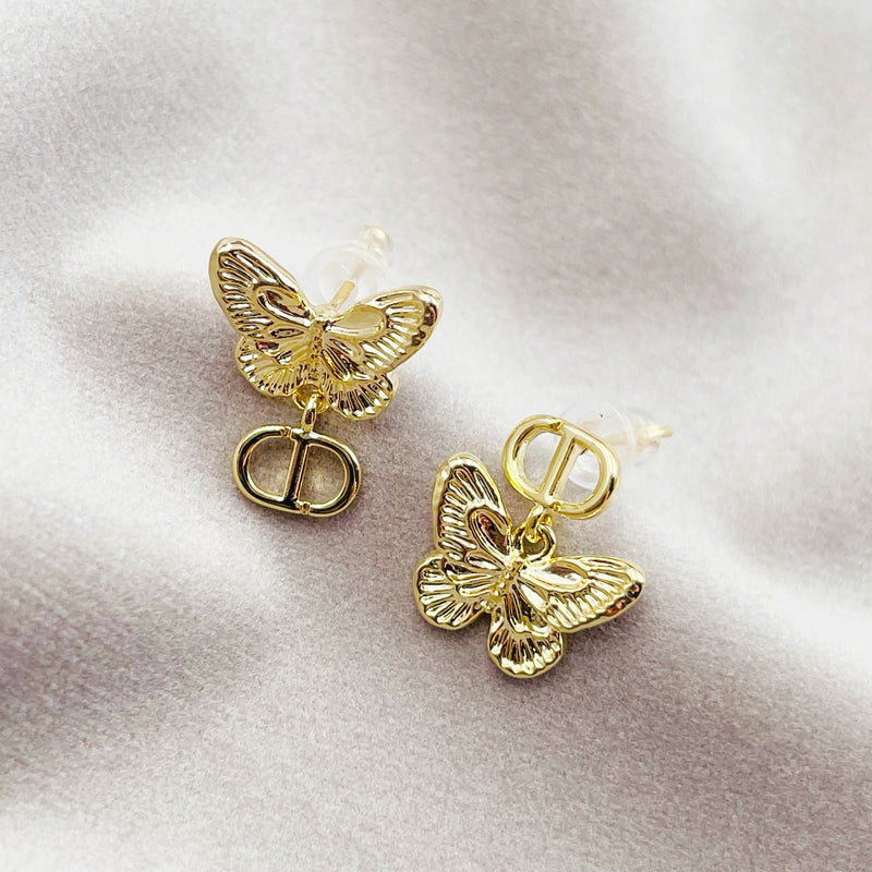 Asymmetrical Butterfly with Oval Chain Earrings