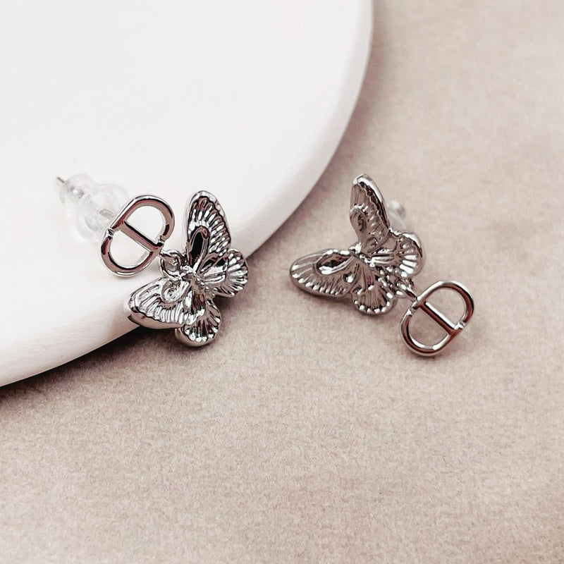 Asymmetrical Butterfly with Oval Chain Earrings