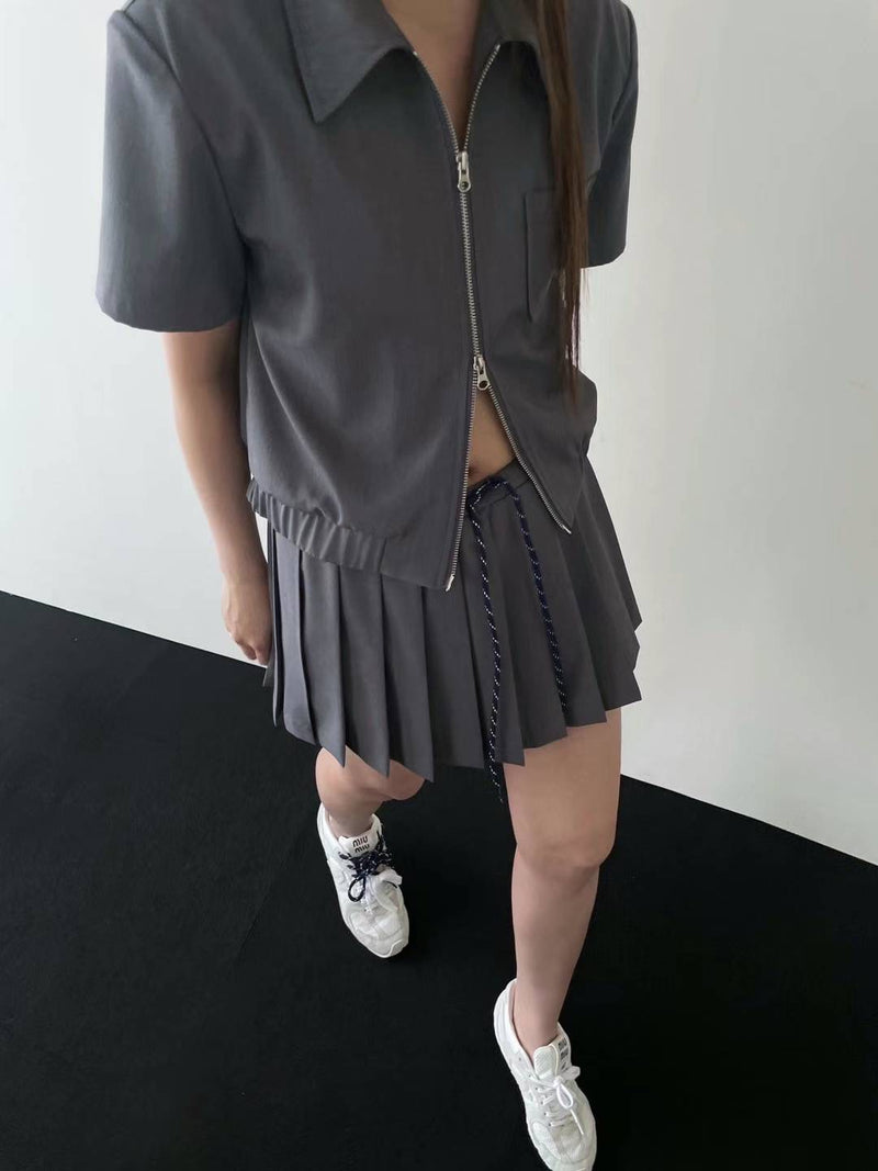 Short Sleeves Zip-up Collar Jacket