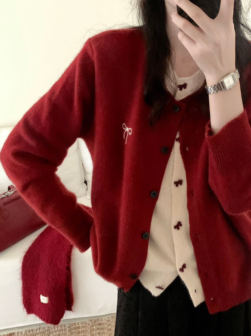 Two-layered Bow Logo Cardigan