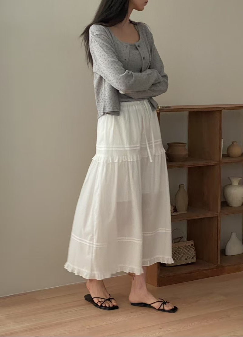 Ruffle Edge with Drawstring Maxi Skirt