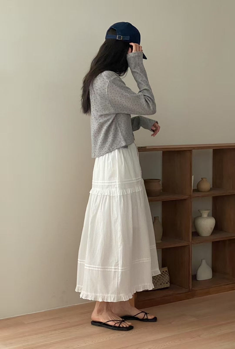 Ruffle Edge with Drawstring Maxi Skirt