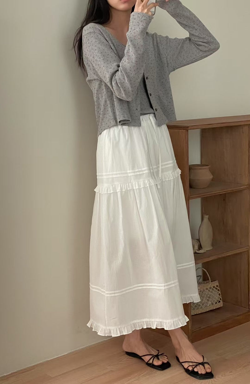 Ruffle Edge with Drawstring Maxi Skirt