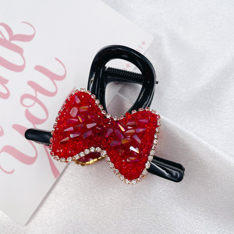 Red Beads Bow Hair Clip