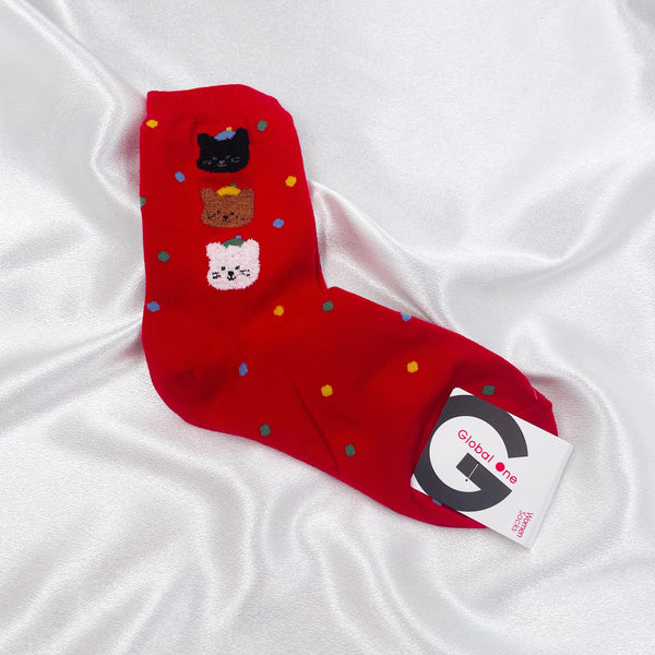 Cats and Dots Red Socks