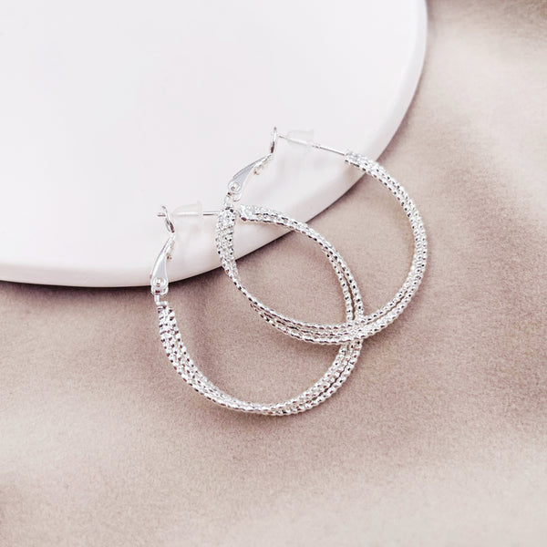 Silver Twisted Hoops Earrings