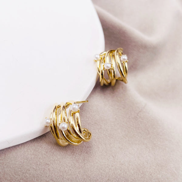 Layers Hoops with Pearls Earrings