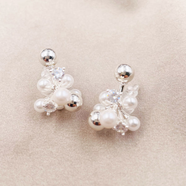Silver Balls and Pearl Earrings