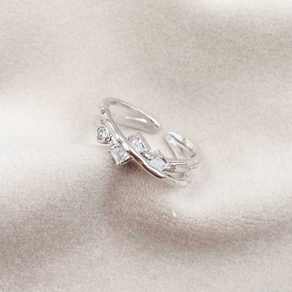Cross Layers with Rectangle Rhinestone Ring