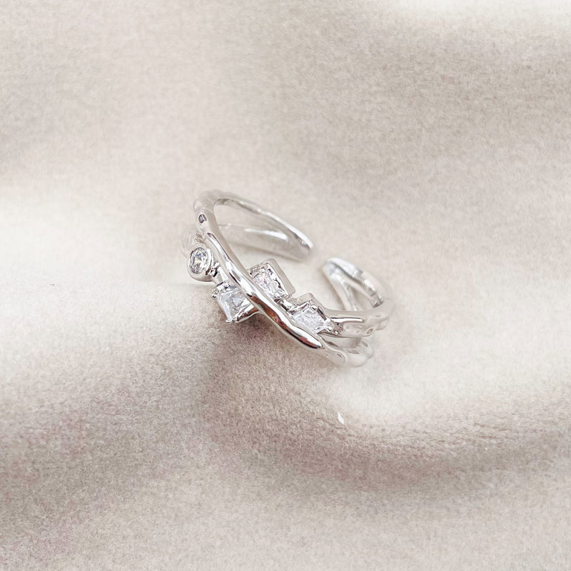 Cross Layers with Rectangle Rhinestone Ring