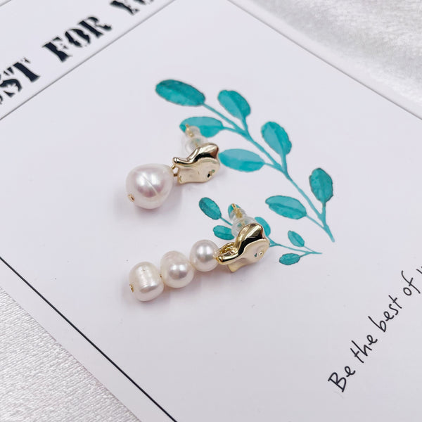 Asymmetrical Pearls and Metal Earrings