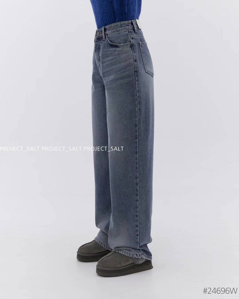 High-waisted Blue Relax Tapered Jeans with Fleece Lining