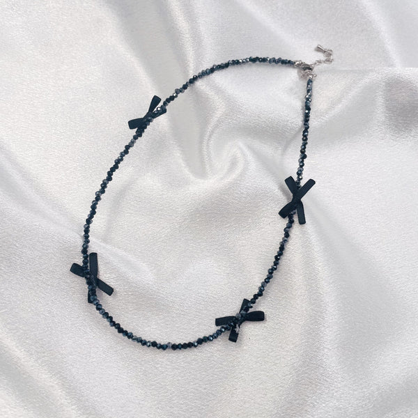 Black Beads with Black Bows Choker