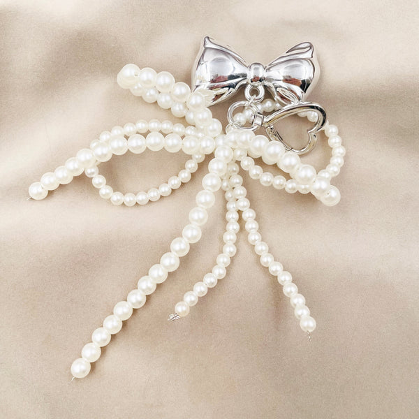 Big Pearl Bow with Silver Metal Bow Charm