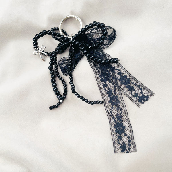 Lace and Black Bead Bow Charm