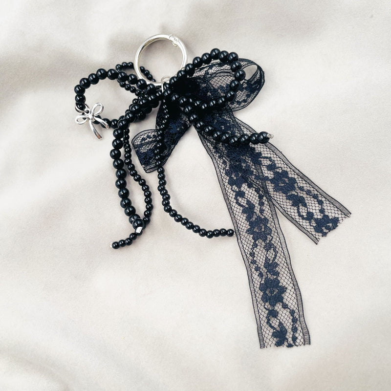 Lace and Black Bead Bow Charm