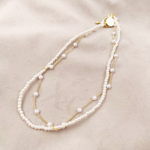 Two-layered Coin Pendant Pearl Chains Necklace