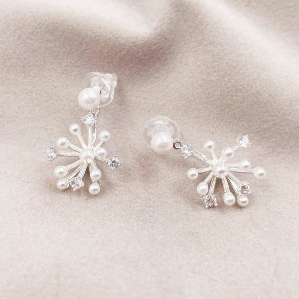 Mini Pearls and Rhinestone Firework Shape Earrings