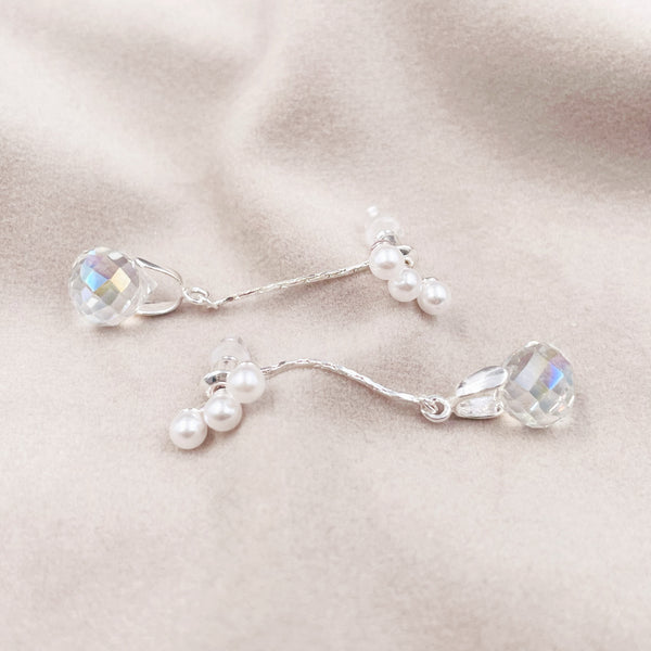 Pearls with Transparent Ball Long Earrings