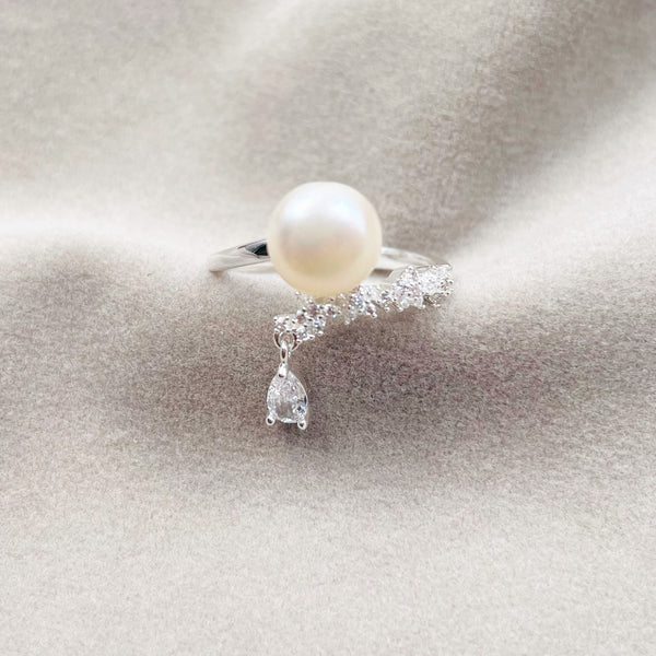 Hanging Rhinestone with Pearl Open Ring