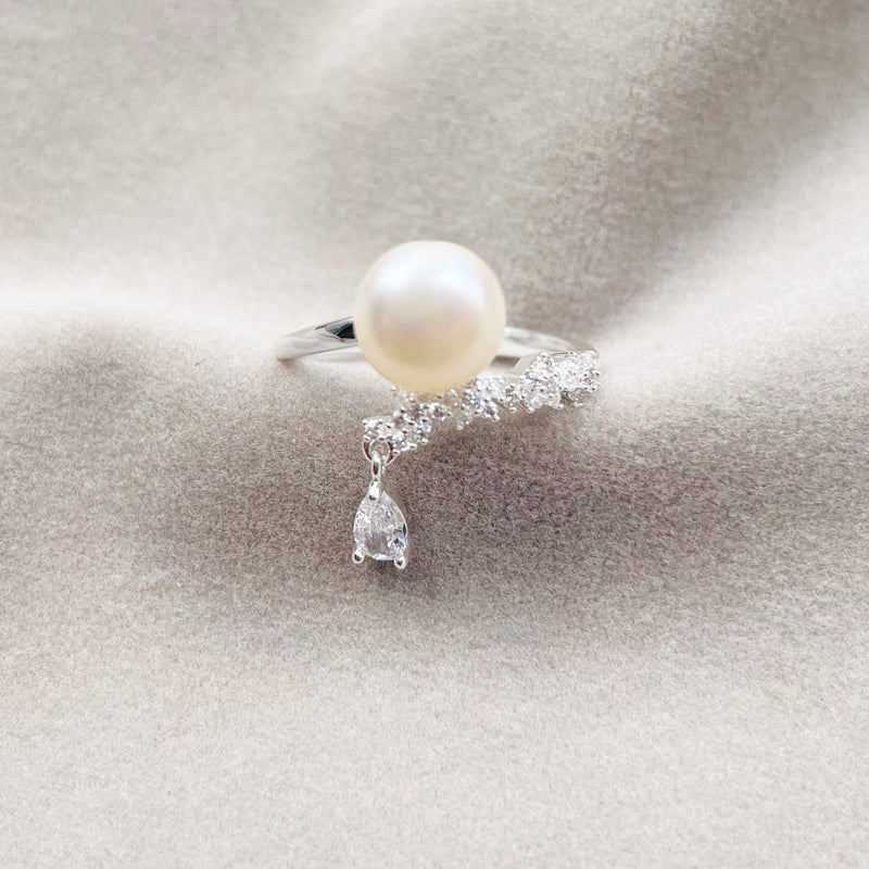 Hanging Rhinestone with Pearl Open Ring