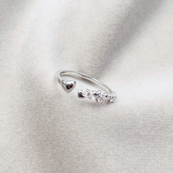 Metal Hearts and Rhinestones Open Ring