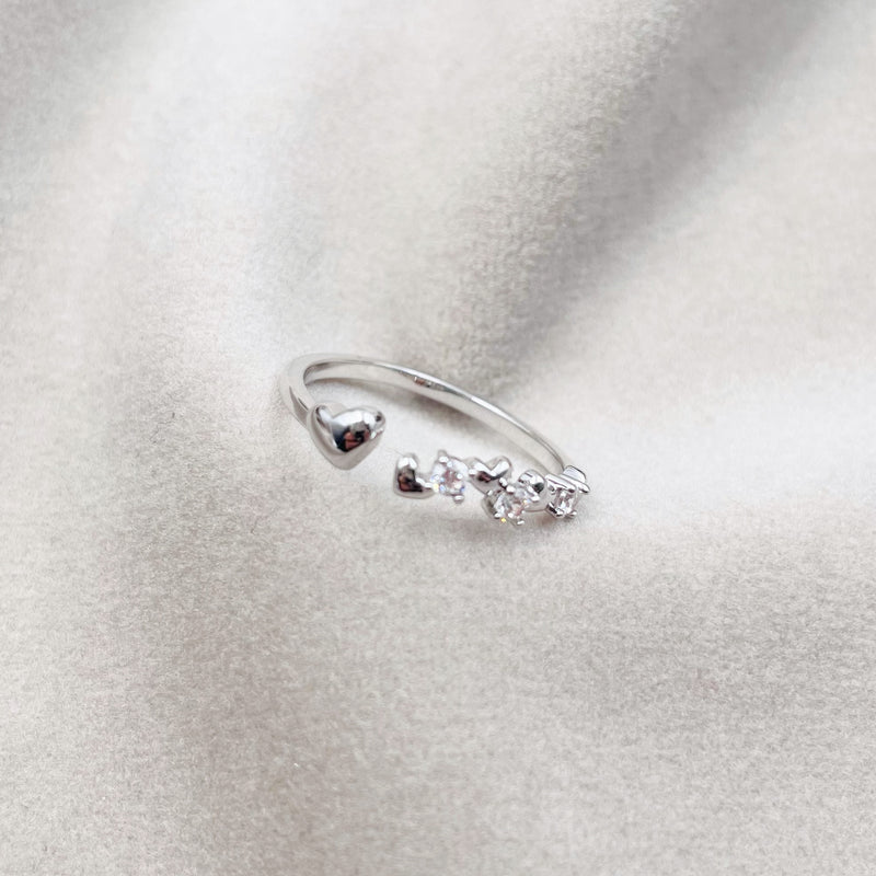 Metal Hearts and Rhinestones Open Ring