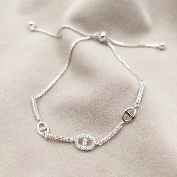 Rhinestone and Metal Oval Chains Bracelet