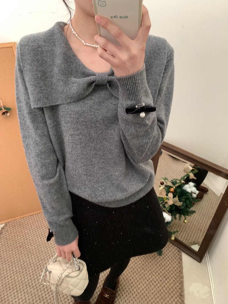 Front Big Bow Collar Sweater