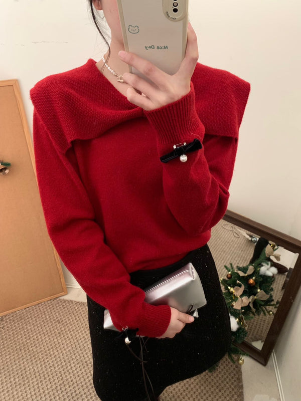 Front Big Bow Collar Sweater