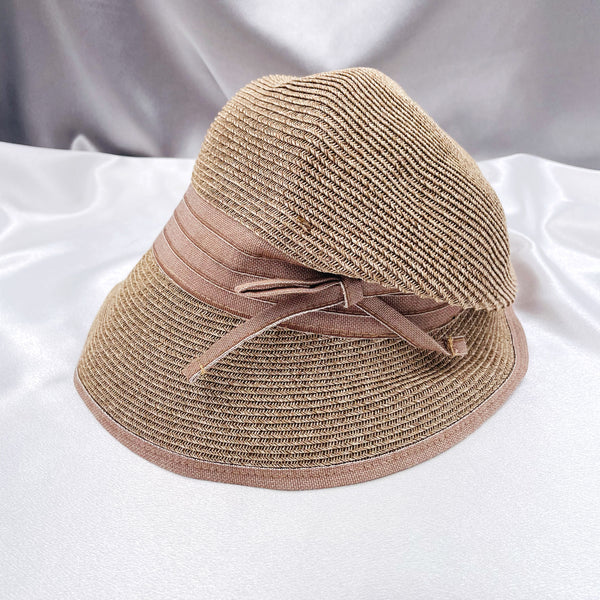 Asymmetrical Straw Hat with Side Bow