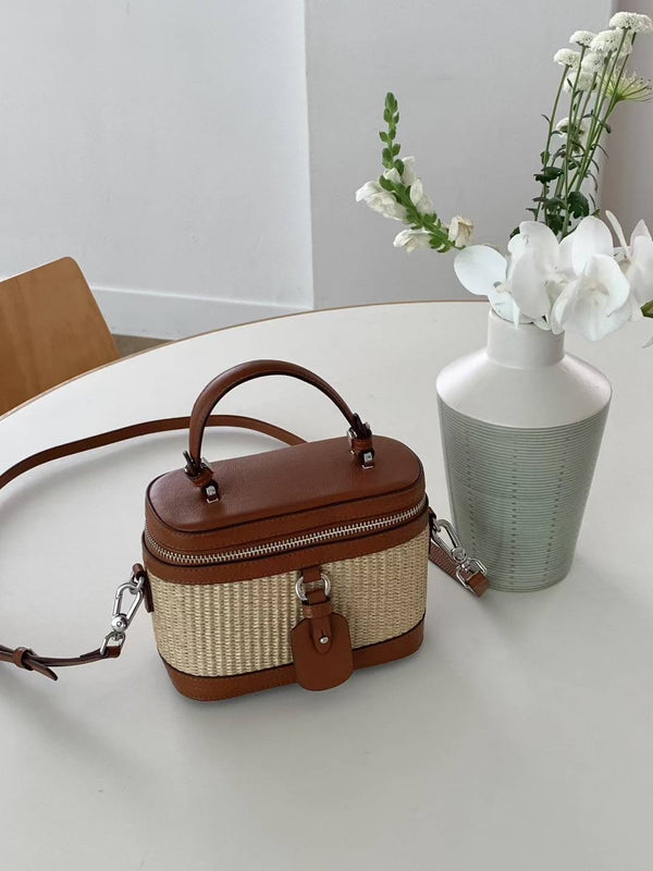 Straw and Leather Vanity Case Bag