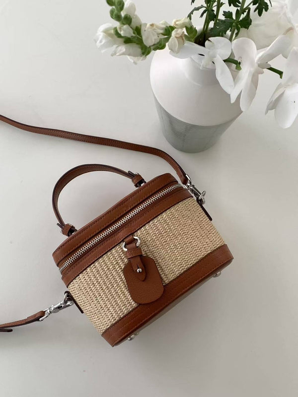 Straw and Leather Vanity Case Bag