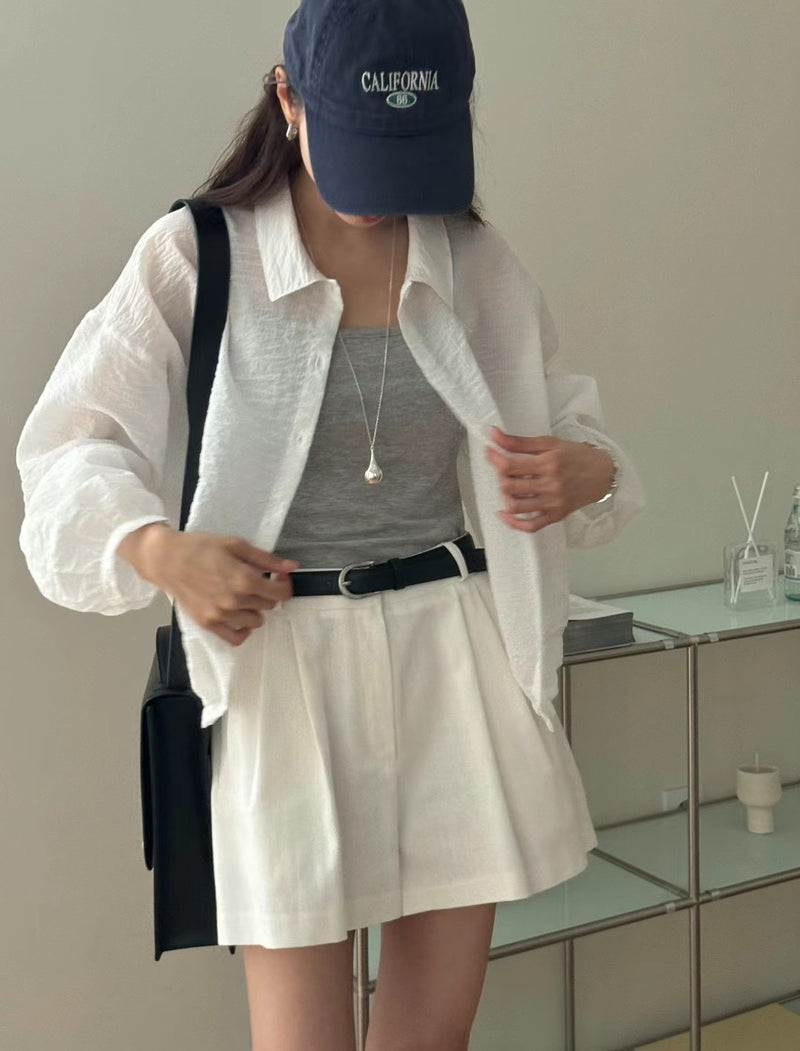 Button Up Collar Shirt with Drawstring