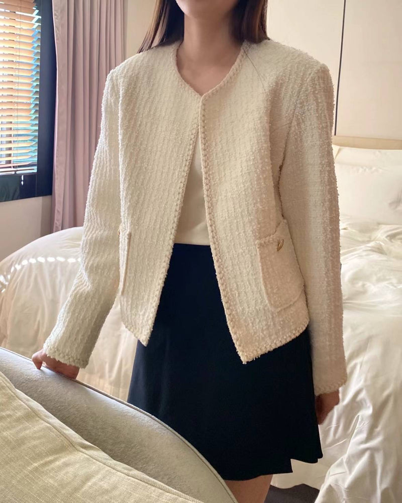 Oversized Gold Chain Edges Tweed Jacket
